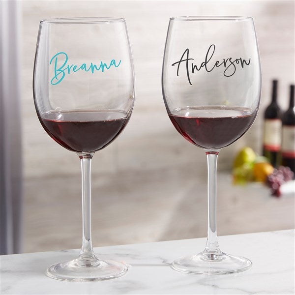 Trendy Script Name Personalized Wine Glasses - 34326