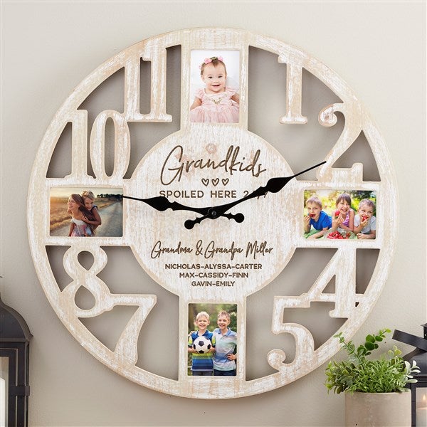 Grandkids Spoiled Here Personalized Picture Frame Wall Clock - 34374