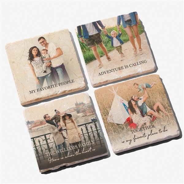 Photo Message for Family Personalized Tumbled Stone Coaster Set - 34386