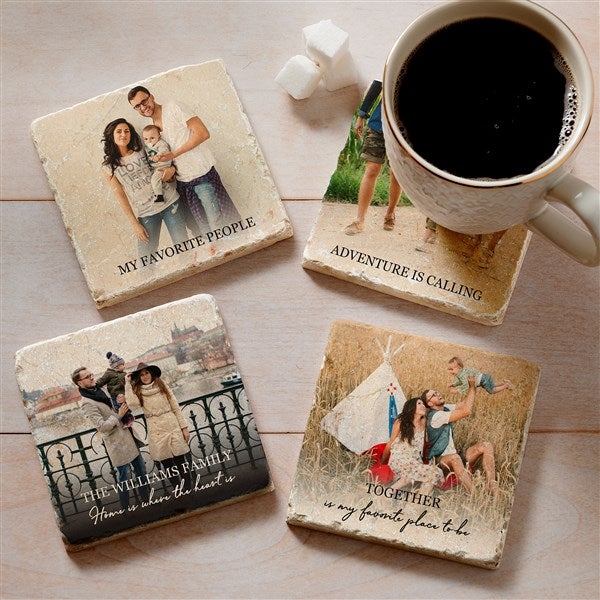 Photo Message for Family Personalized Tumbled Stone Coaster Set - 34386