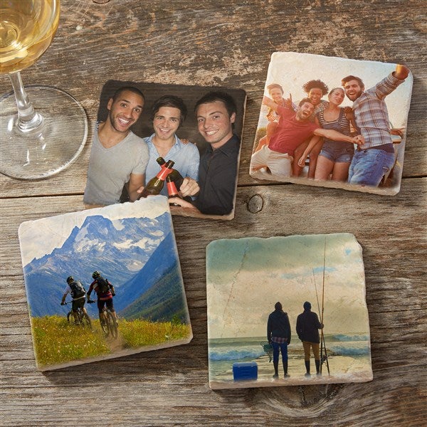 Photo Personalized Tumbled Stone Coaster Set for Him  - 34388