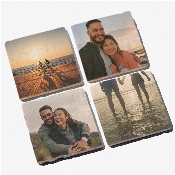 Photo Personalized Tumbled Stone Coaster Set for Couples  - 34389