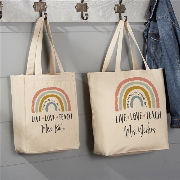 Boho Rainbow Personalized Teacher Canvas Tote Bag - 20x15