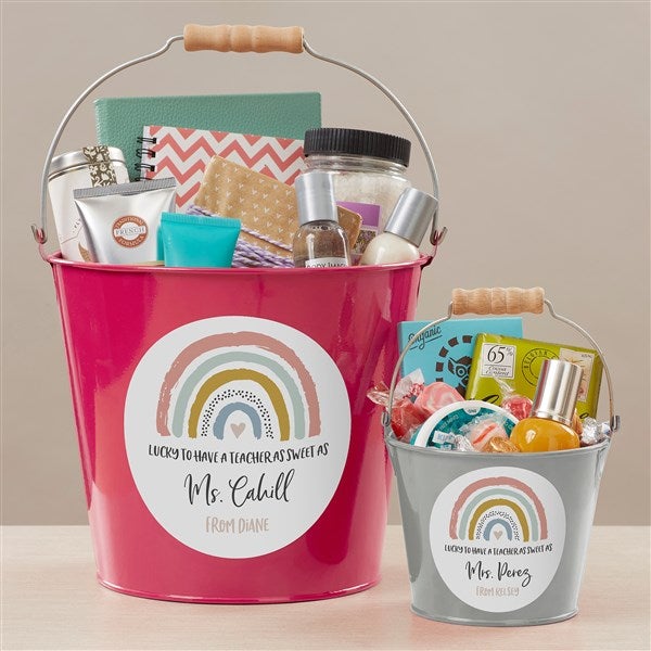 Boho Rainbow Teacher Personalized Metal Buckets - 34399