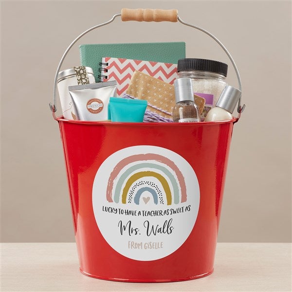 Boho Rainbow Teacher Personalized Metal Buckets - 34399