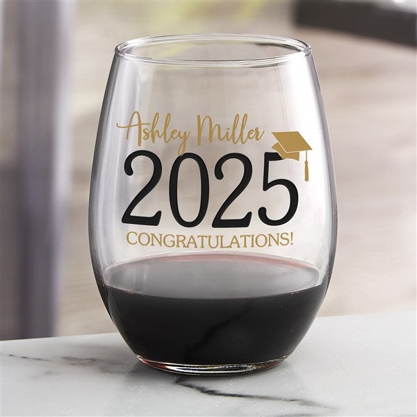 Classic Graduation Personalized Wine Glasses - 34431