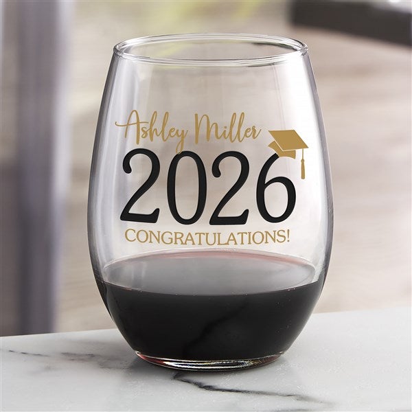 Classic Graduation Personalized Wine Glasses - 34431