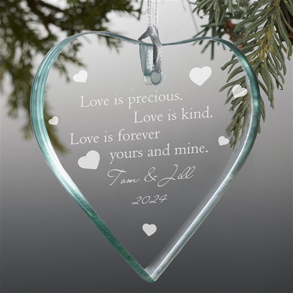 Engraved Glass Heart Christmas Ornament - True Love Design - 3458