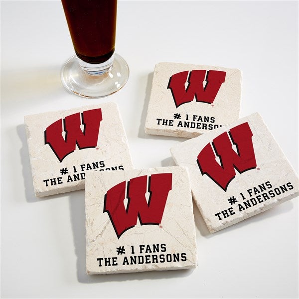 NCAA Wisconsin Badgers Personalized Tumbled Stone Coaster Set  - 34654