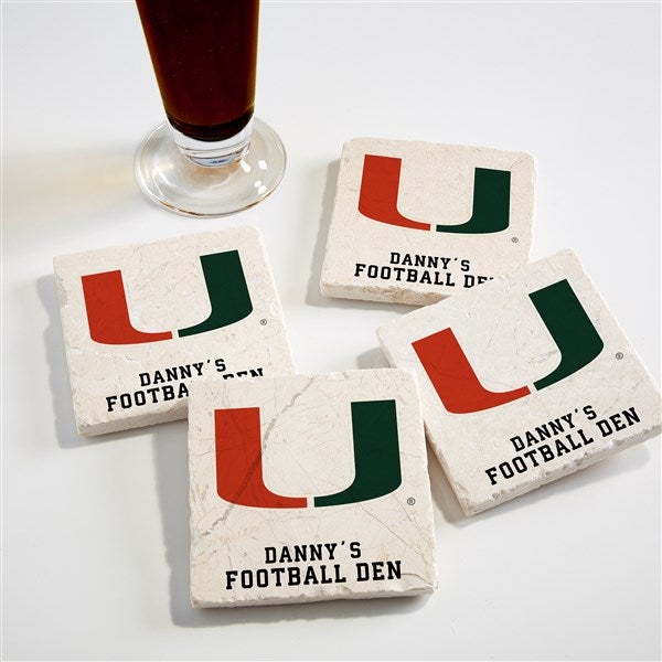 NCAA Miami Hurricanes Personalized Tumbled Stone Coaster Set  - 34658