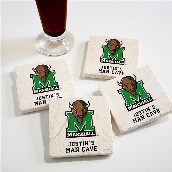 NCAA Marshall Thundering Herd Personalized Tumbled Stone Coaster Set  - 34690