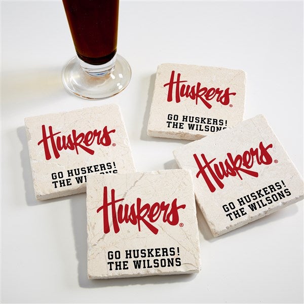 NCAA Nebraska Cornhuskers Personalized Tumbled Stone Coaster Set  - 34702