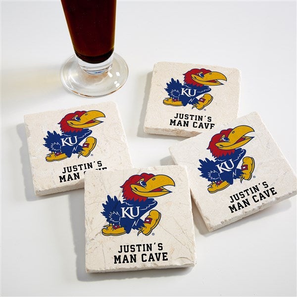 NCAA Kansas Jayhawks Personalized Tumbled Stone Coaster Set  - 34734