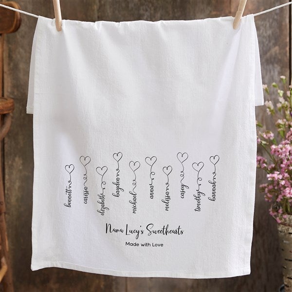 Connected by Love Personalized Tea Towel - Tea Towel with Children or Grandchildren's names - Kitchen Gifts for Mom
