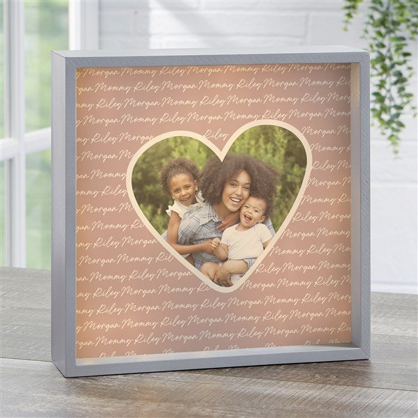 Family Heart Photo Personalized LED Light Shadow Box  - 34907