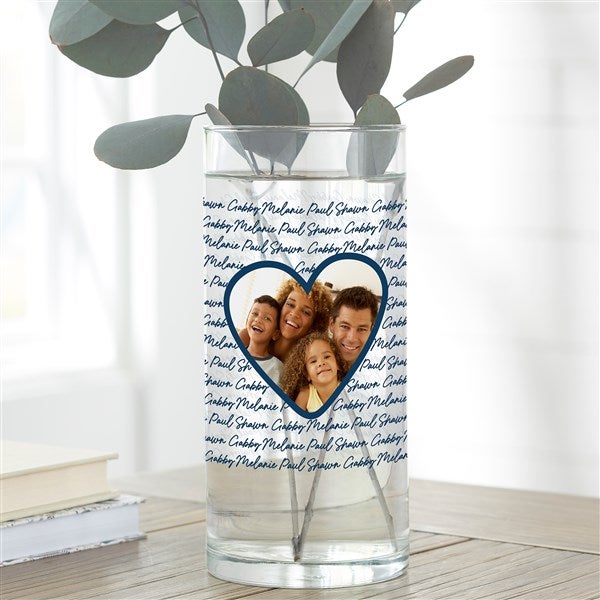 Family Heart Photo Personalized Glass Flower Vase  - 34909