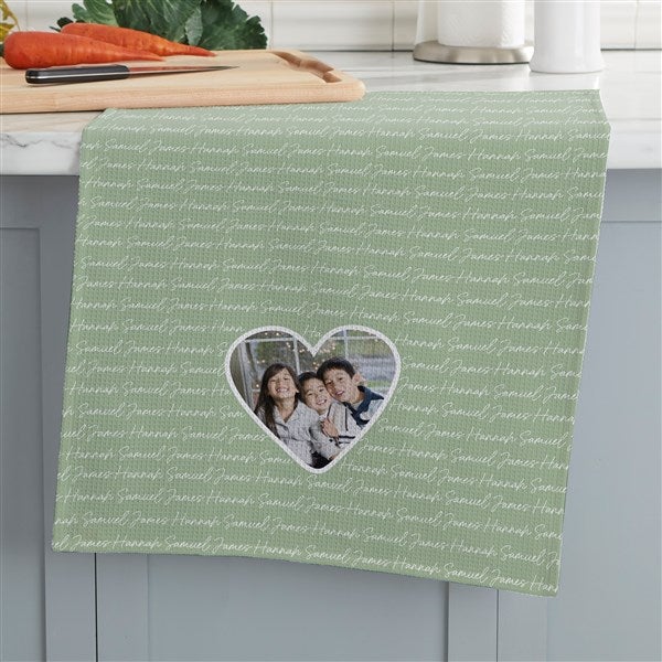 Family Heart Photo Personalized Waffle Weave Kitchen Towel - 34916