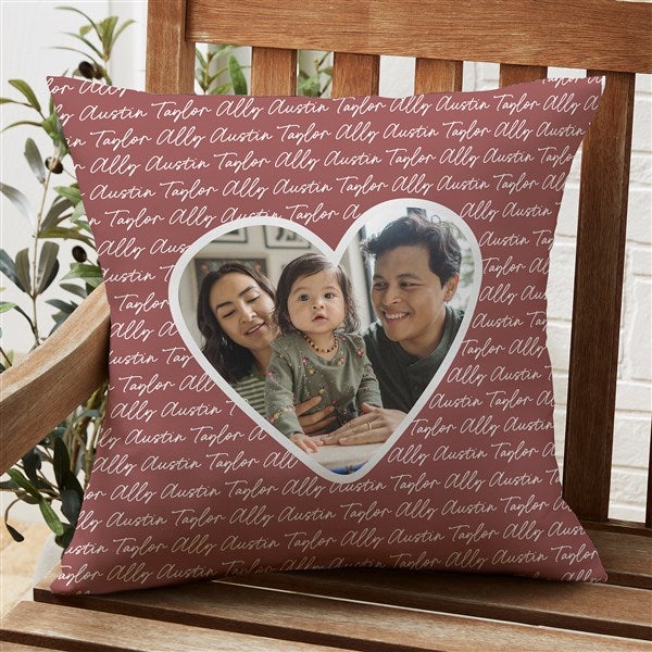 Family Heart Photo Personalized Outdoor Throw Pillows - 34917