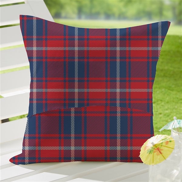 Patriotic Plaid Personalized Outdoor Throw Pillows
