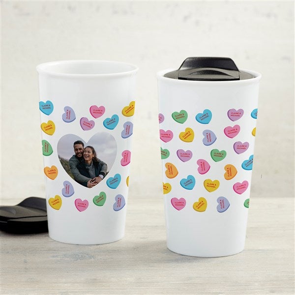 Conversation Hearts Personalized 12 oz Ceramic Travel Mug  - 34976