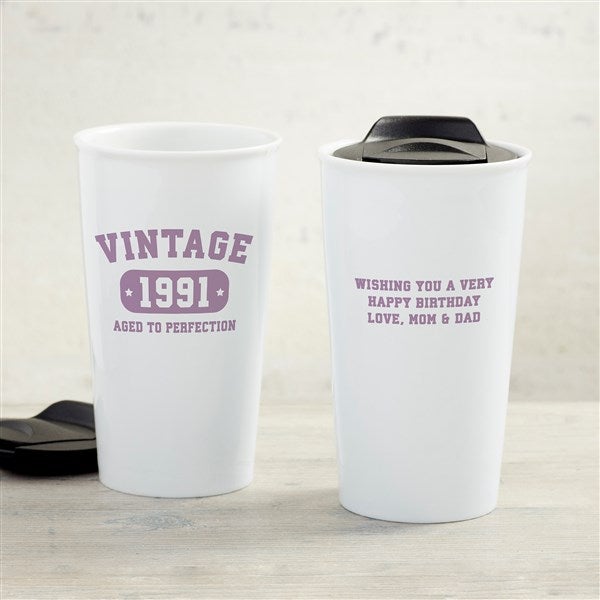 Vintage Birthday Personalized Double-Wall Ceramic Travel Mug - 34999