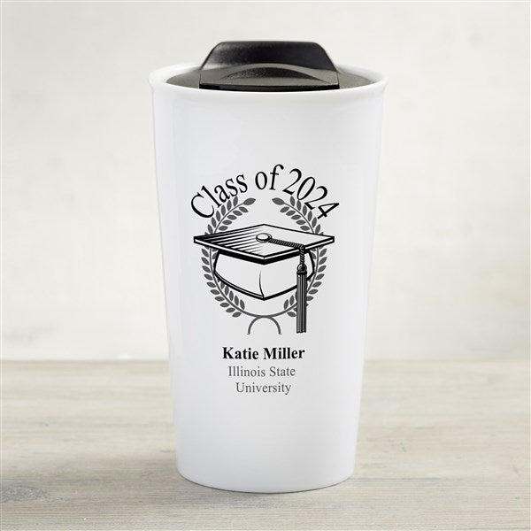 Graduation Cap Personalized Double-Wall Ceramic Travel Mug - 35007