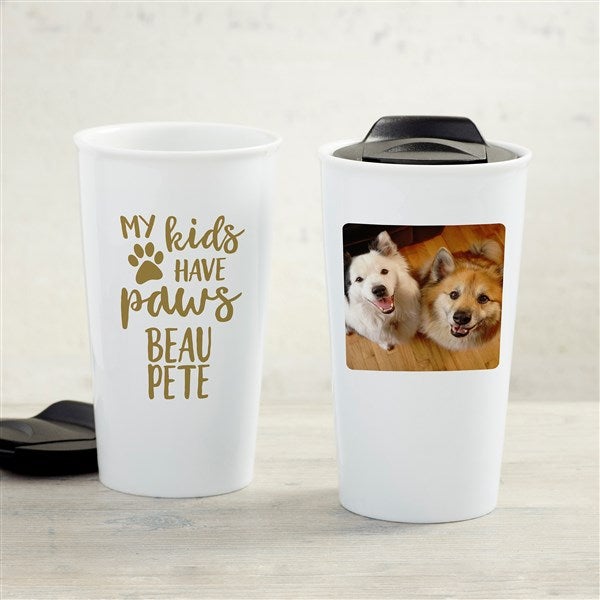 My Kids Have Paws Personalized Double-Wall Ceramic Travel Mug - 35018