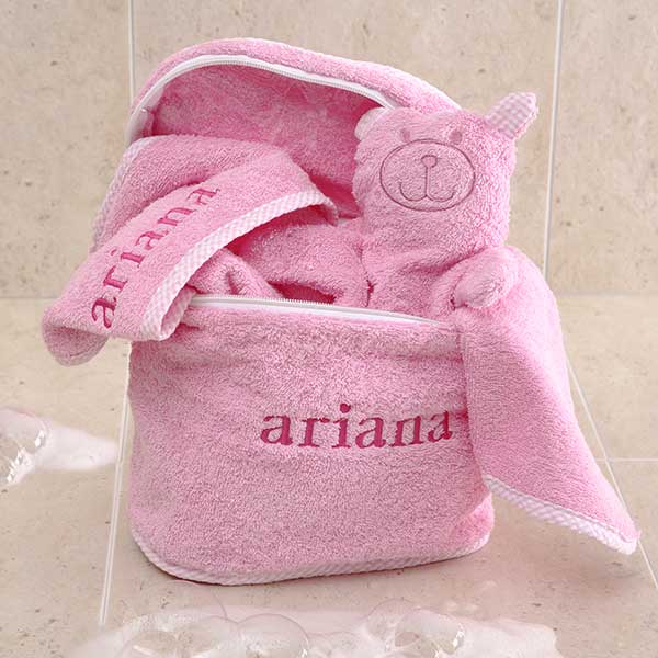 Personalised embroidered towel set His and Hers rubber duck design 