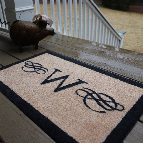 Calligraphy Monogram Personalized Black ColorStar Indoor-Outdoor Doormat  - 35034D