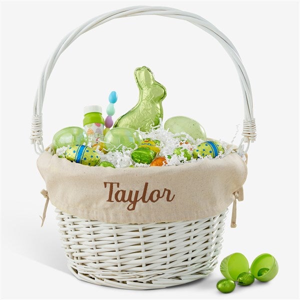 Personalized White Easter Basket With Drop-Down Handle - 35122