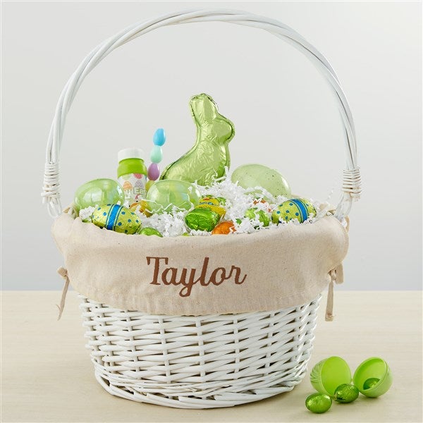 Personalized White Easter Basket With Drop-Down Handle - 35122