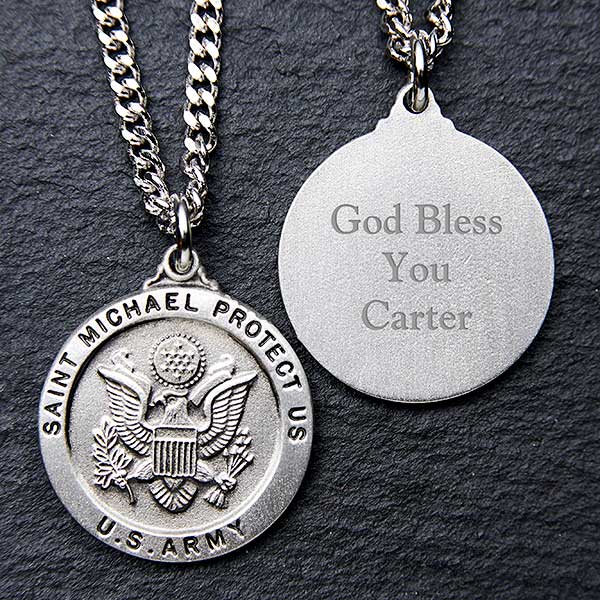 American Heroes Fine 14k White Gold St Michael Medal Protection Charm US Army Reversible Pendant Necklace 18 