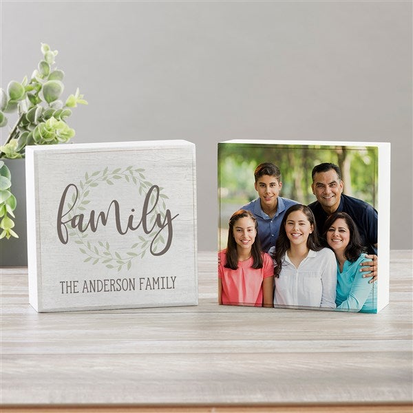 Family Wreath Personalized Wooden Block Shelf Decor - 35325