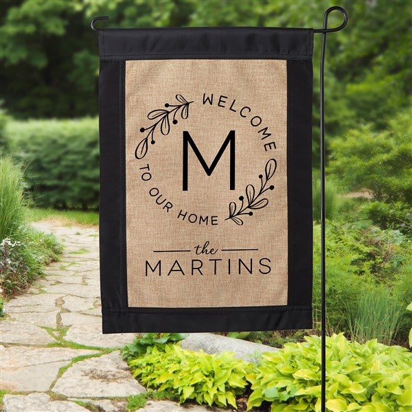 Welcome Wreath Personalized Burlap Garden Flag  - 35339