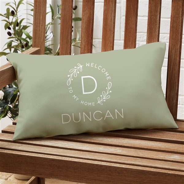 Welcome Wreath Personalized Outdoor Throw Pillow - 35341