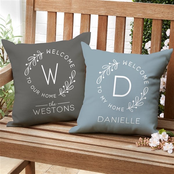 Welcome Wreath Personalized Outdoor Throw Pillow - 35341