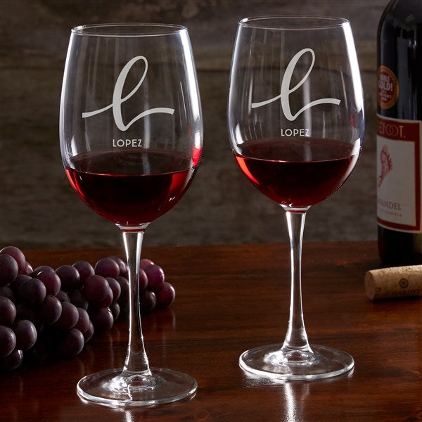 Script Initial Personalized Wine Glasses - 35349