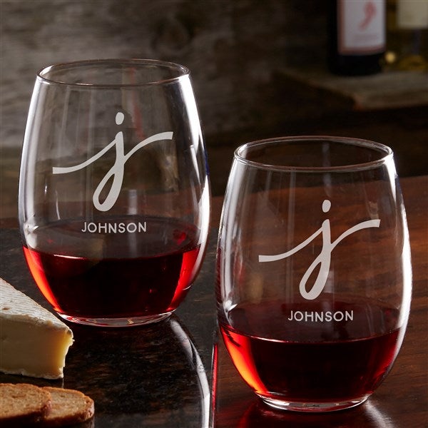 Script Initial Personalized Wine Glasses - 35349