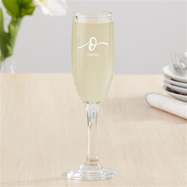Script Initial Engraved Stemmed Champagne Flute
