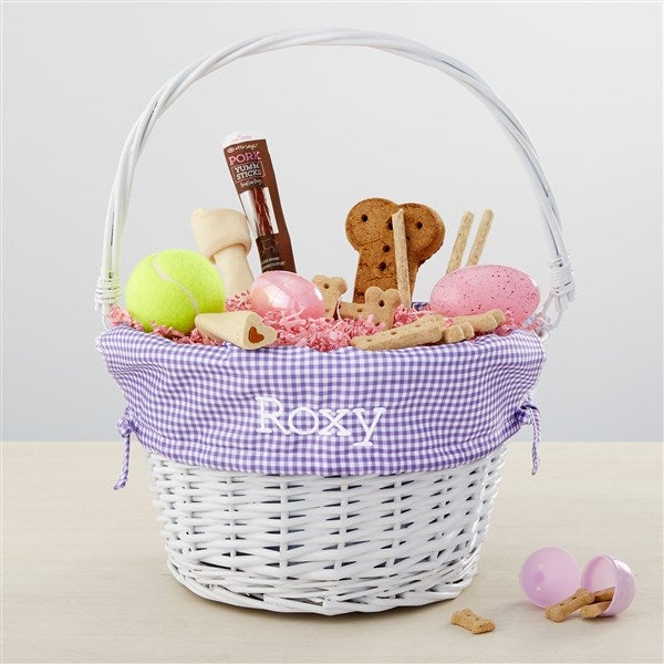 Personalized Dog White Easter Baskets with Folding Handle - 35397