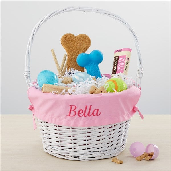 Personalized Dog White Easter Baskets with Folding Handle - 35397