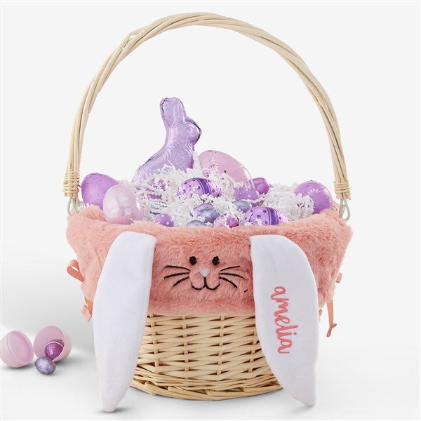 Personalized Bunny Easter Basket Liner & Basket with Folding Handle - 35445