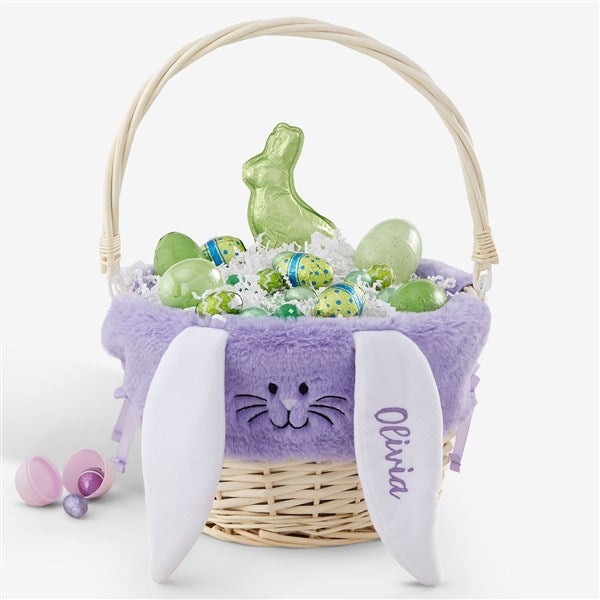 Personalized Bunny Easter Basket Liner & Basket with Folding Handle - 35445
