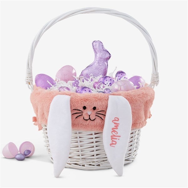 Personalized Bunny Easter Basket Liner & Basket with Folding Handle - 35445
