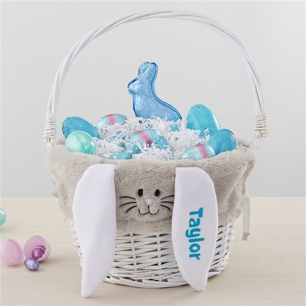 Personalized Bunny Easter Basket Liner & Basket with Folding Handle - 35445