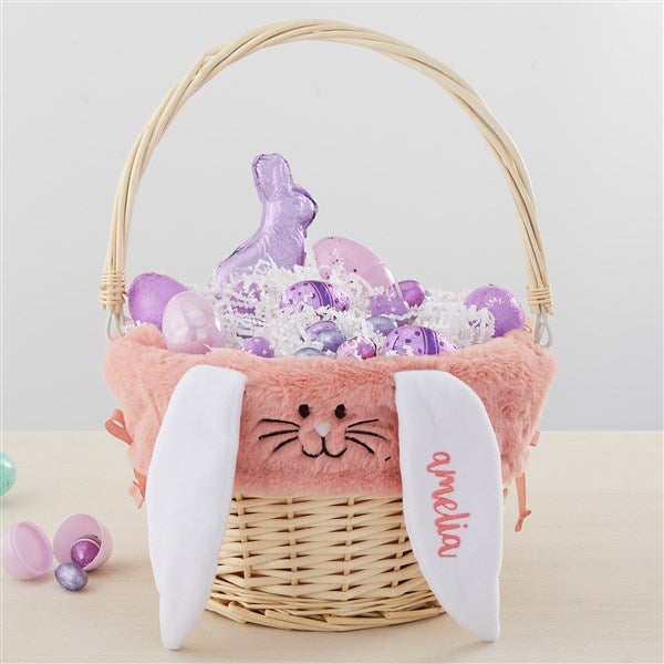 Personalized Bunny Easter Basket Liner & Basket with Folding Handle - 35445