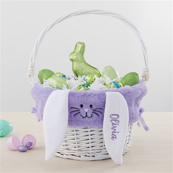 Personalized Bunny Easter Basket Liner & Basket with Folding Handle - 35445