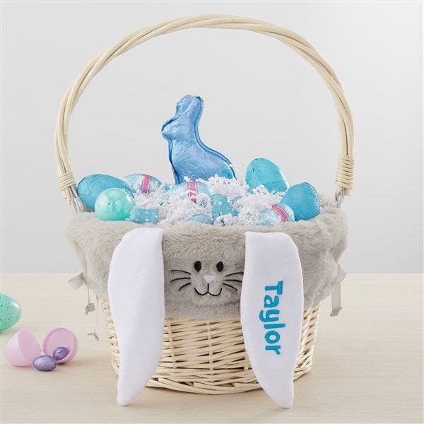 Personalized Bunny Easter Basket Liner & Basket with Folding Handle - 35445