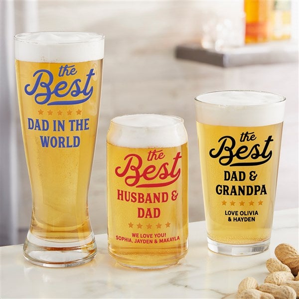 Best Dad Ribbon Personalized Beer Glasses  - 35494