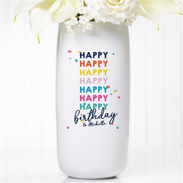 Happy Happy Birthday Personalized Ceramic Vase - 35613